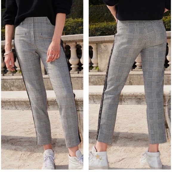 The Kooples Houndstooth Plaid Logo High Rise Ankle Trouser Pant Preppy Black XS - Picture 1 of 8
